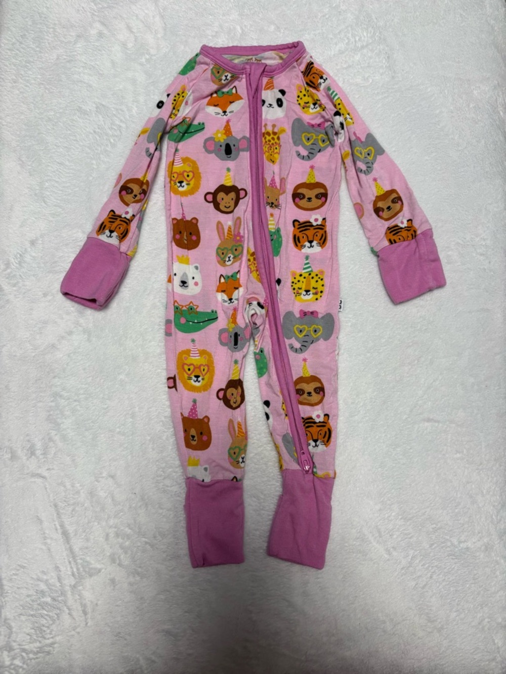 Little Sleepies Pink Party Pals Zippy 0-3M Bamboo Sleeper VGUC